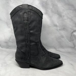 ALDO Leather Heeled Pointed Toe Tall Western Cowboy Boots Boho Cottagecore Black